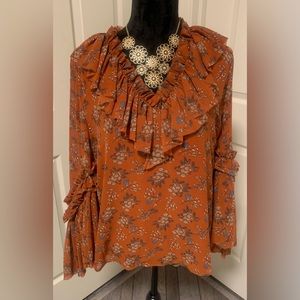 NWT V CRISTINA Ruffle V-Neck Blouse